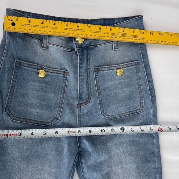 Sailor Gold Button Slim Wide-Leg Jean Light Wash Denim Women XS/24 - Picture 9 of 13